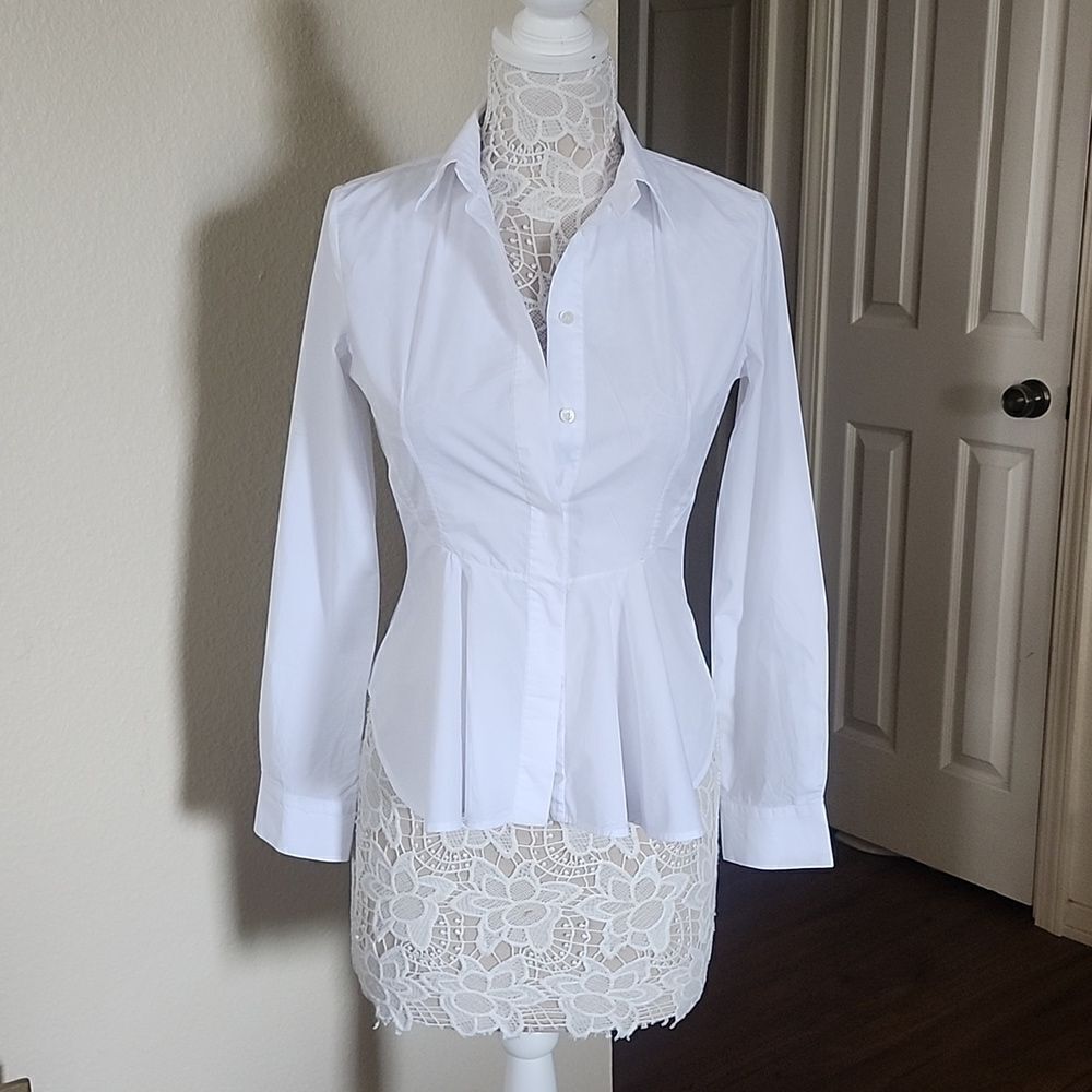 Alexander McQeen Fitted White Peplum Quiet Luxury Blouse Corpcore Size 38